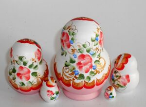Pastel Vera in red/white scarf pink dress nesting Doll Babooshki s