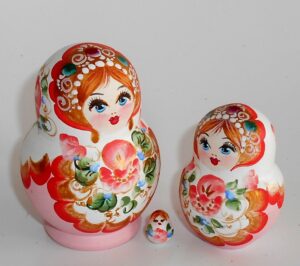 Pastel Vera in red/white scarf pink dress nesting Doll Babooshki s