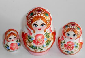 Pastel Vera in red/white scarf pink dress nesting Doll Babooshki s