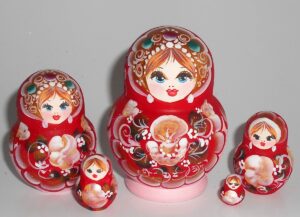 Pastel Vera in red scarf pink dress Babushka Matryoshka nesting Doll  Babooshki Babushkas
