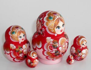 Pastel Vera in red scarf pink dress nesting Doll Babooshki s