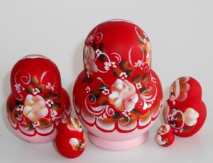 Pastel Vera in red scarf pink dress nesting Doll Babooshki s