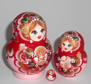 Pastel Vera in red scarf pink dress nesting Doll Babooshki s