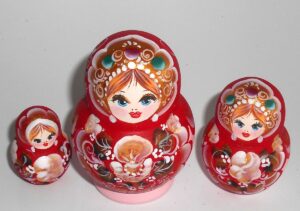 Pastel Vera in red scarf pink dress nesting Doll Babooshki s