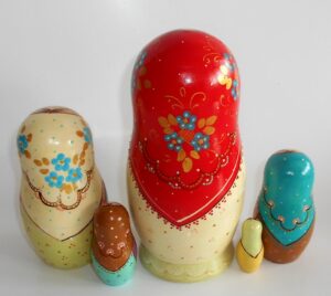 Village family with cat kitty and rooster nesting Doll Babooshki s