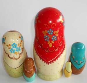 Village family with cat kitty and rooster nesting Doll Babooshki s