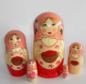 Marusya with cranberries in pink and red Babushka Matryoshka nesting Doll Babooshki Babushkas