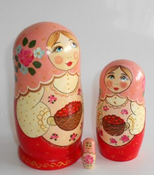 Marusya with cranberries in pink and red nesting Doll Babooshki s