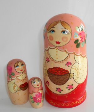 Marusya with cranberries in pink and red nesting Doll Babooshki s