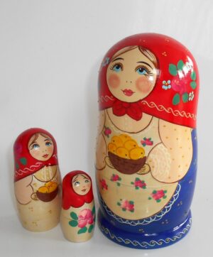 Marusya with yellow apples in red and blue nesting Doll Babooshki s