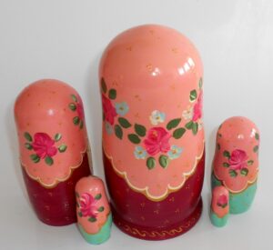 Marusya with teddy bear pink scarf nesting Doll Babooshki s