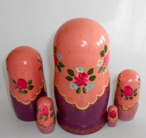 Marusya with baby in pink scarf nesting Doll Babooshki s