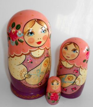 Marusya with baby in pink scarf nesting Doll Babooshki s