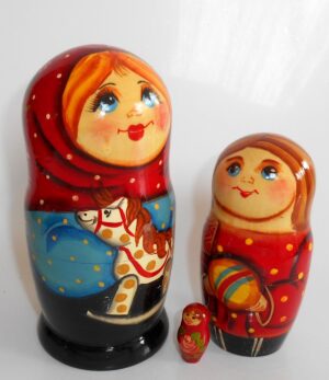 Village girl with rocking horse nesting Doll Babooshki s