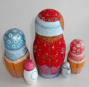 Santa with gift box and village girl nesting Doll Babooshki s