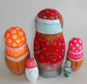 Santa with lantern and village girl nesting Doll Babooshki s