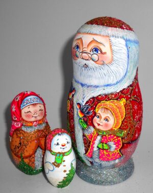 Santa with lantern and village girl nesting Doll Babooshki s