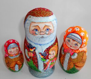 Santa with lantern and village girl nesting Doll Babooshki s