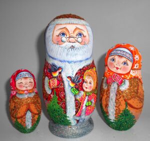 Santa with lantern and village girl nesting Doll Babooshki s
