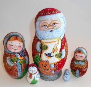 Santa with wish list and teddy babushka Babushka Matryoshka nesting Doll Babooshki Babushkas