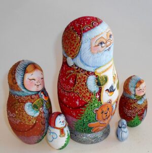 Santa with wish list and teddy nesting Doll Babooshki s