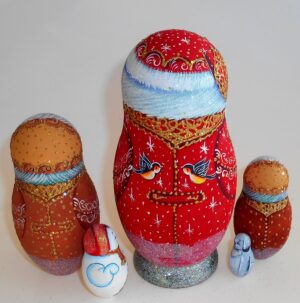 Santa with wish list and teddy nesting Doll Babooshki s