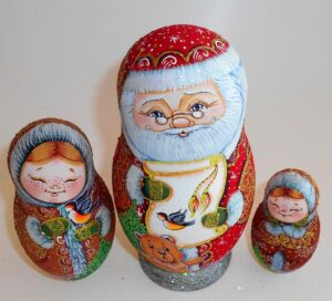 Santa with wish list and teddy nesting Doll Babooshki s