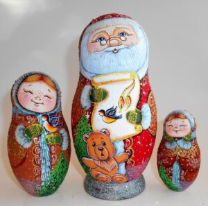 Santa with wish list and teddy nesting Doll Babooshki s