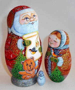 Santa with wish list and teddy nesting Doll Babooshki s