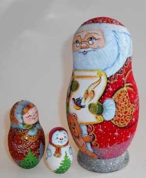 Santa with wish list and teddy nesting Doll Babooshki s
