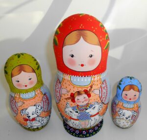 Village girls with Dalmatians XL nesting Doll Babooshki s