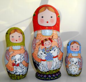 Village girls with Dalmatians XL nesting Doll Babooshki s