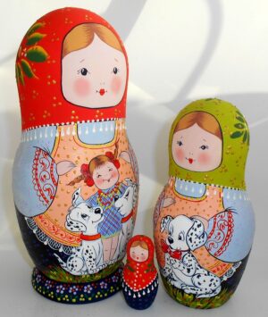 Village girls with Dalmatians XL nesting Doll Babooshki s