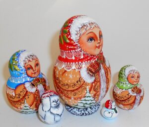Village girl in sheepskin coat small nesting Doll Babooshki s