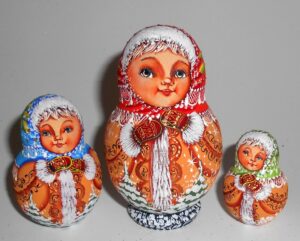 Village girl in sheepskin coat small nesting Doll Babooshki s