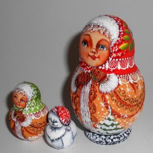 Village girl in sheepskin coat small nesting Doll Babooshki s