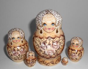 Nata lace  in brown lace woody   dress small Babushka Matryoshka nesting Doll  Babooshki Babushkas