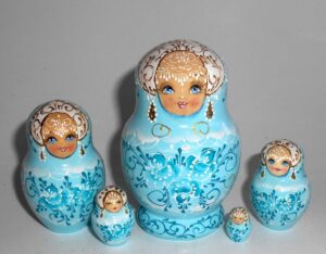 Nata lace  in aqua cyan lace dress small Babushka Matryoshka nesting Doll  Babooshki Babushkas