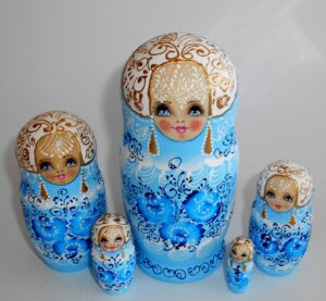 Nata in cyan lace dress medium Babushka Matryoshka nesting Doll Babooshki Babushkas