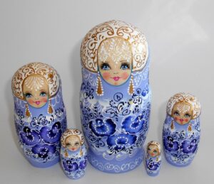 Nata in violet/blue lace dress medium Babushka Matryoshka nesting Doll Babooshki Babushkas