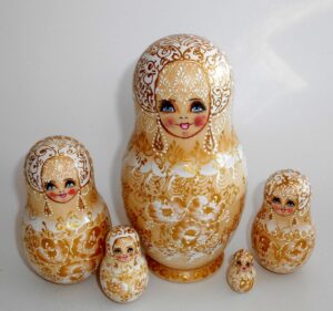 Nata in gold lace dress large Babushka Matryoshka nesting Doll Babooshki Babushkas