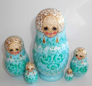 Nata in cyan lace dress large Babushka Matryoshka nesting Doll Babooshki Babushkas