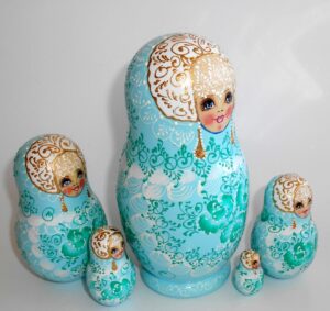 Nata in cyan lace dress large nesting Doll Babooshki s