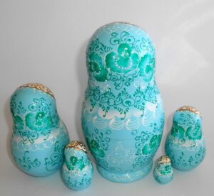 Nata in cyan lace dress large nesting Doll Babooshki s