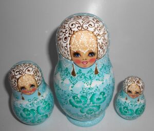 Nata in cyan lace dress large nesting Doll Babooshki s
