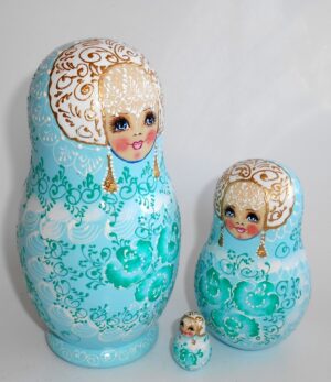 Nata in cyan lace dress large nesting Doll Babooshki s