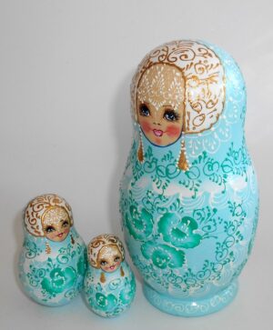 Nata in cyan lace dress large nesting Doll Babooshki s