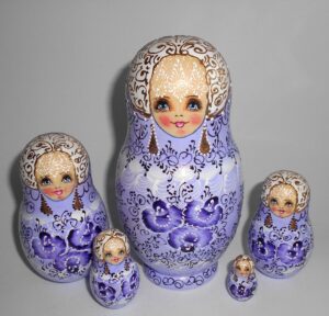 Nata in violet/blue lace dress  large Babushka  Matryoshka nesting Doll Babooshki Babushkas