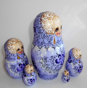 Nata in violet/blue lace dress large nesting Doll Babooshki s