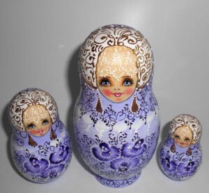 Nata in violet/blue lace dress large nesting Doll Babooshki s